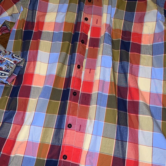 Alan Flusser Colorful Plaid Button Up Shirt Blue Paisley Cuffs & Accents Size XL - Picture 5 of 9